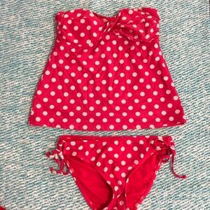 Hot Pink Polka Dotted Tankini and Bottoms
